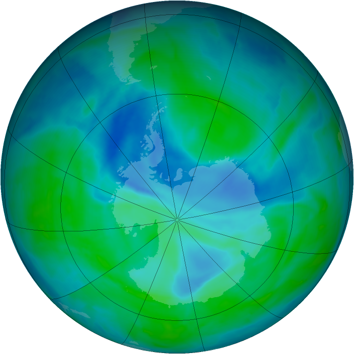 Antarctic ozone map for 28 December 2008